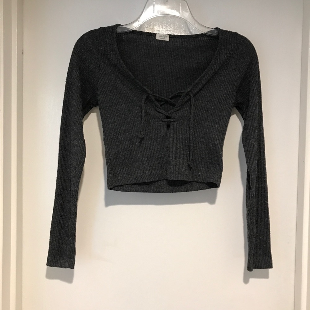 brandy melville ribbed cropped lace up long sleeve